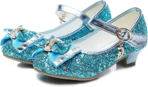 Girls Dress Shoes Mary Jane Wedding Party Heel Glitter Bow Princess Flower Shoes for Kid Toddler