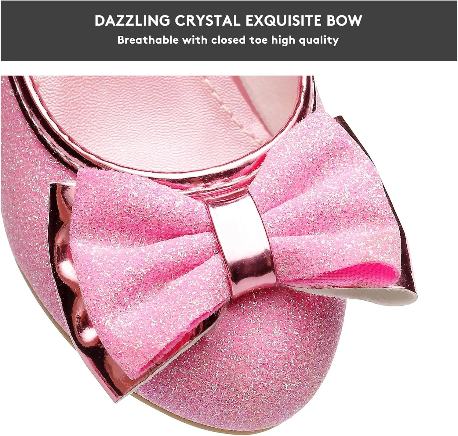 Girls Dress Shoes Mary Jane Wedding Party Heel Glitter Bow Princess Flower Shoes for Kid Toddler