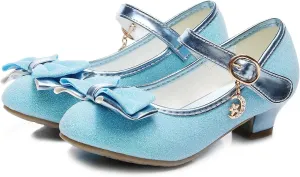 Girls Dress Shoes Mary Jane Wedding Party Heel Glitter Bow Princess Flower Shoes for Kid Toddler