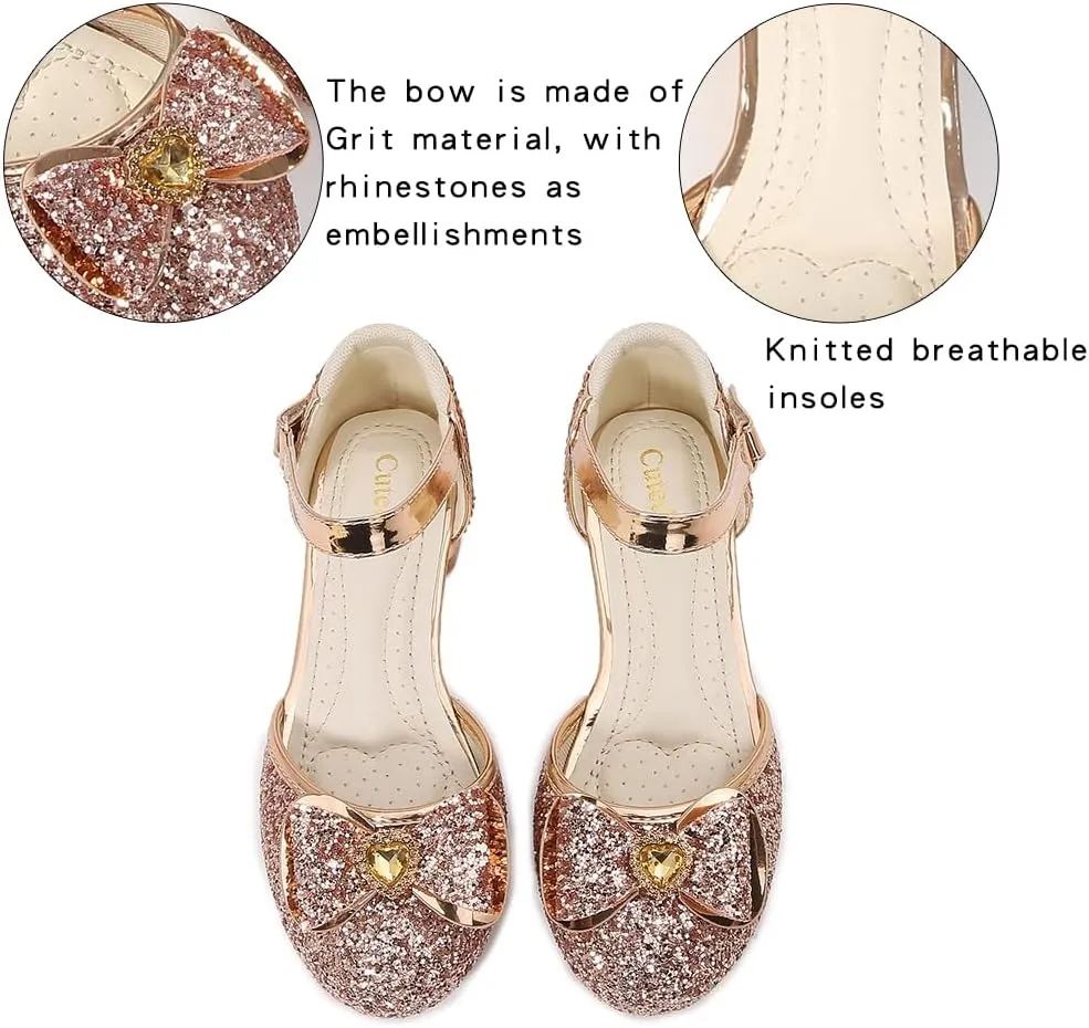 Girls Dress Shoes Wedding Low Heel Glitter Prom Shoes