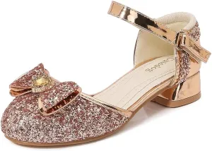 Girls Dress Shoes Wedding Low Heel Glitter Prom Shoes