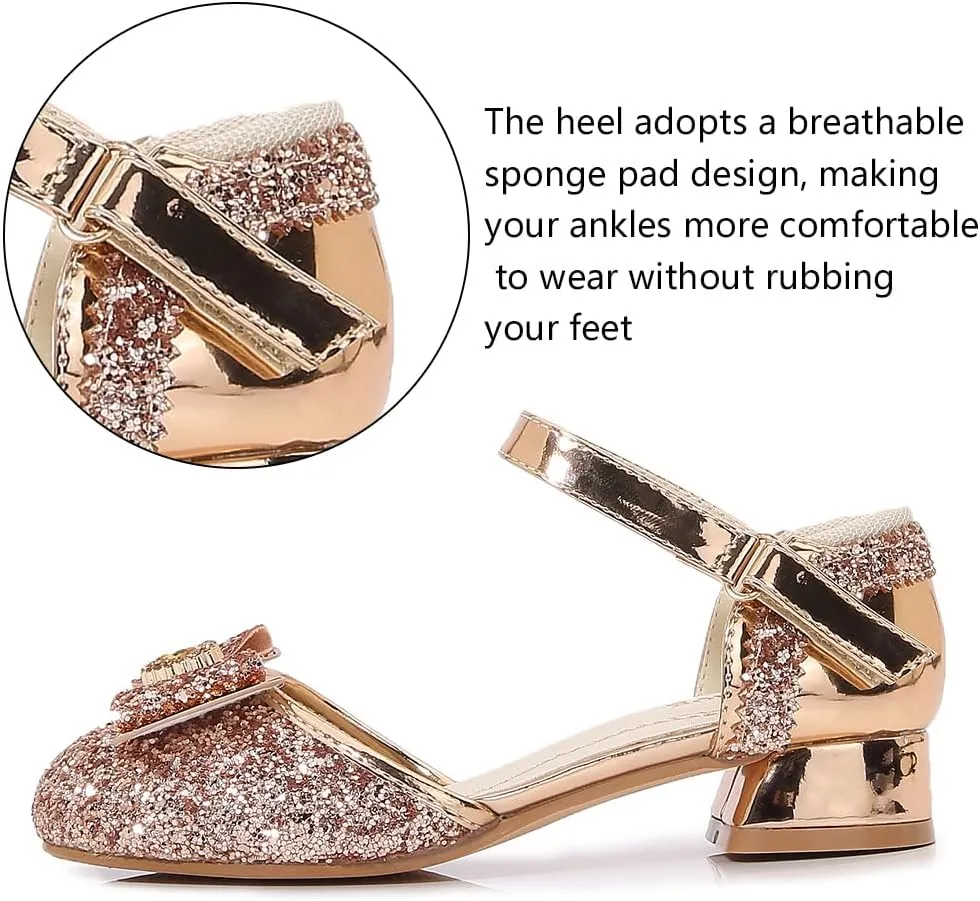 Girls Dress Shoes Wedding Low Heel Glitter Prom Shoes