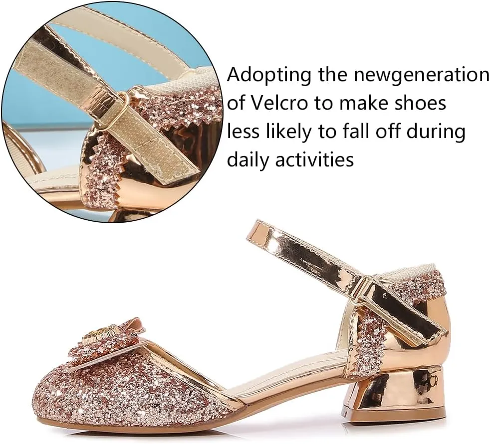 Girls Dress Shoes Wedding Low Heel Glitter Prom Shoes