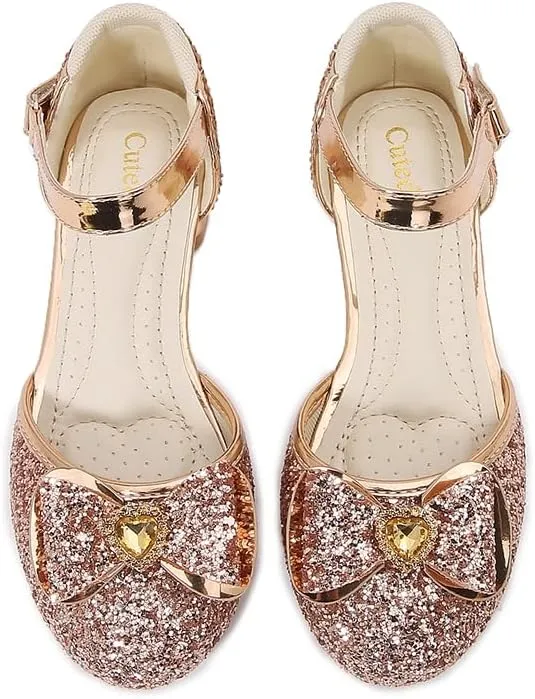 Girls Dress Shoes Wedding Low Heel Glitter Prom Shoes