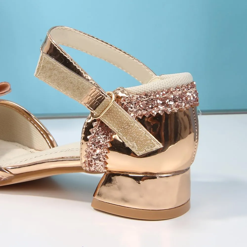 Girls Dress Shoes Wedding Low Heel Glitter Prom Shoes