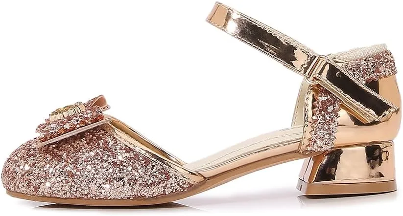 Girls Dress Shoes Wedding Low Heel Glitter Prom Shoes