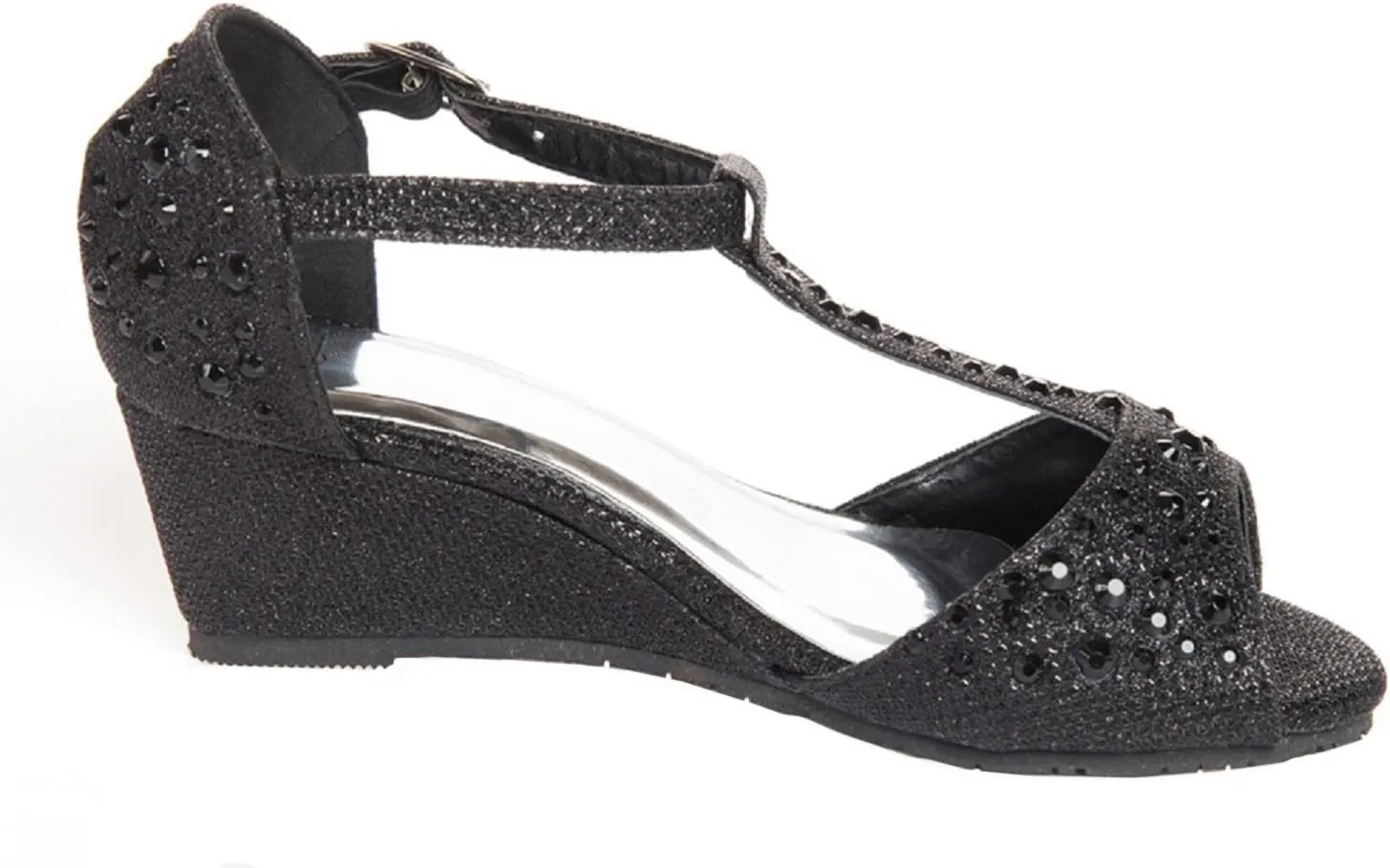 Girls Glitter and Rhinestone Open Toe Wedge Heel (Toddler/Little Girl)