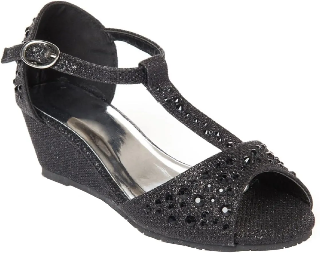 Girls Glitter and Rhinestone Open Toe Wedge Heel (Toddler/Little Girl)