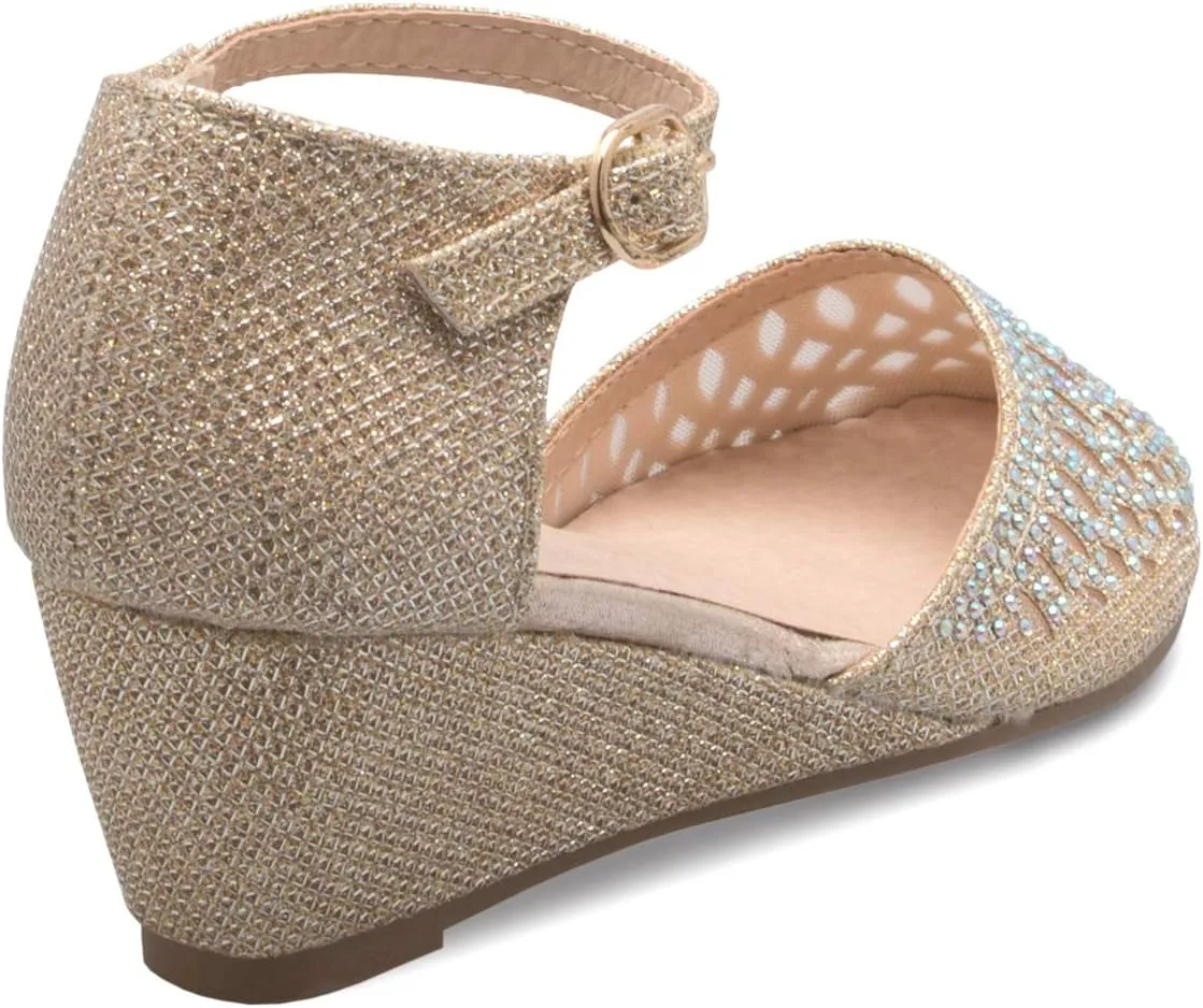 Girls Glitter and Rhinestone Open Toe Wedge Heel (Toddler/Little Girl)