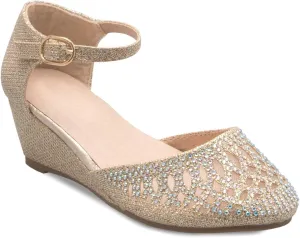 Girls Glitter and Rhinestone Open Toe Wedge Heel (Toddler/Little Girl)