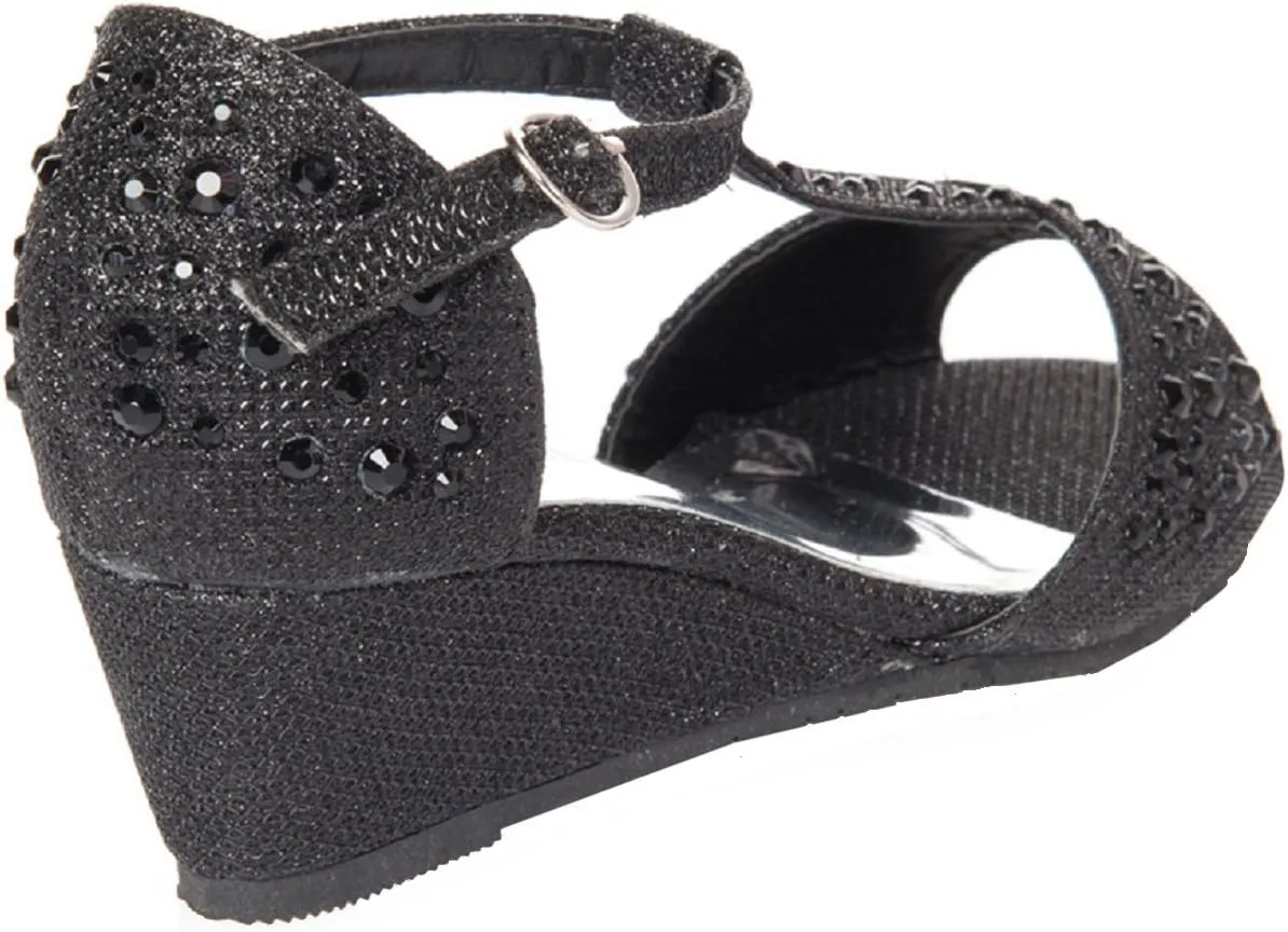 Girls Glitter and Rhinestone Open Toe Wedge Heel (Toddler/Little Girl)