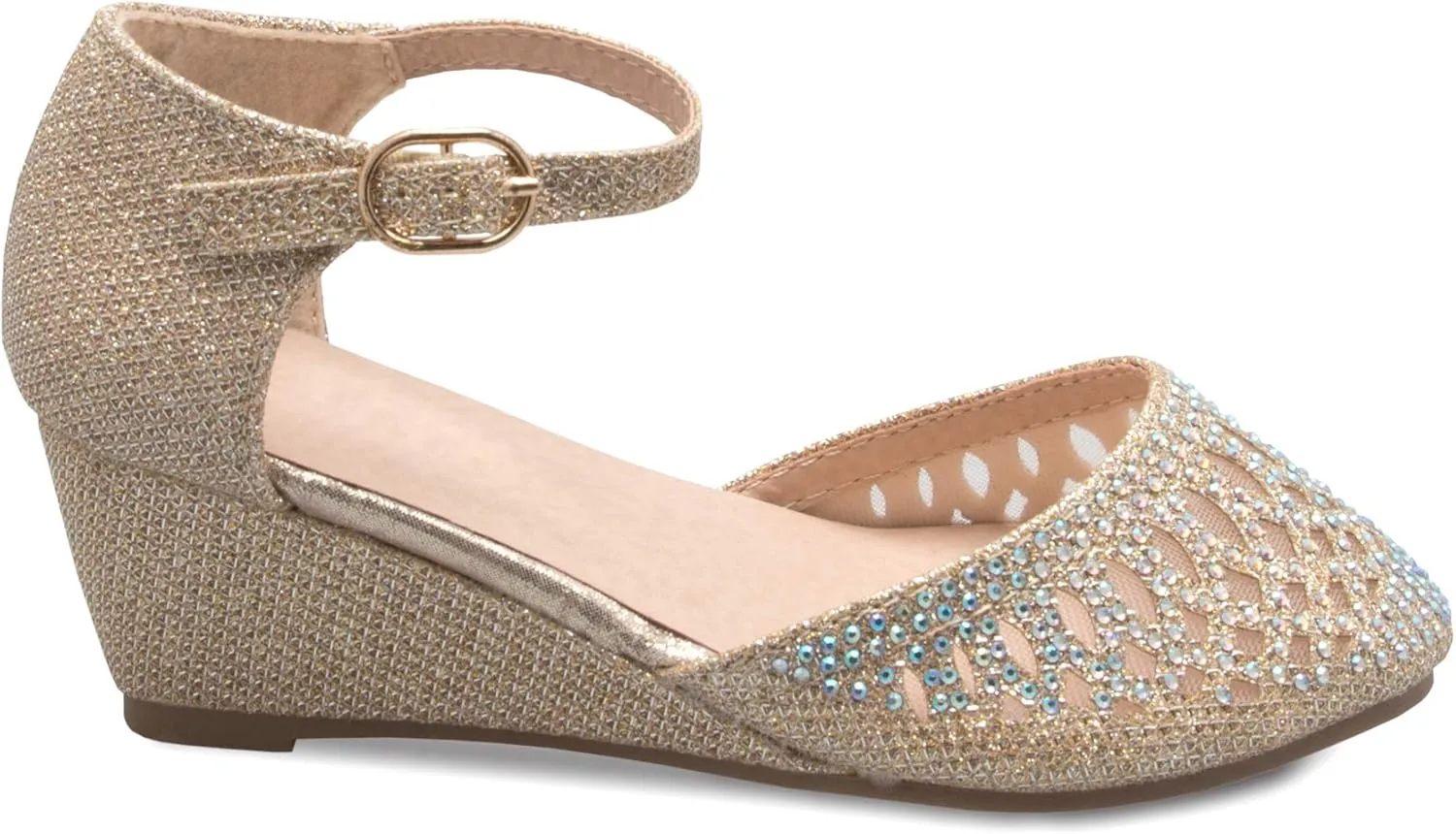 Girls Glitter and Rhinestone Open Toe Wedge Heel (Toddler/Little Girl)