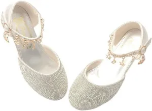 Girl's Glitter Ballerina Mary Jane Low Heel Wedding Bridesmaids Party School Princess Flower Dress Shoes for Kid Toddler