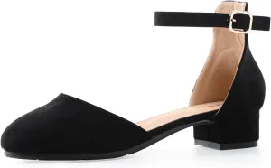 Girls Glitter Dress Shoes - Closed Toe Chunky High Heels with Ankle Strap for Weddings, Parties, and Special Occasions (Big Kid)