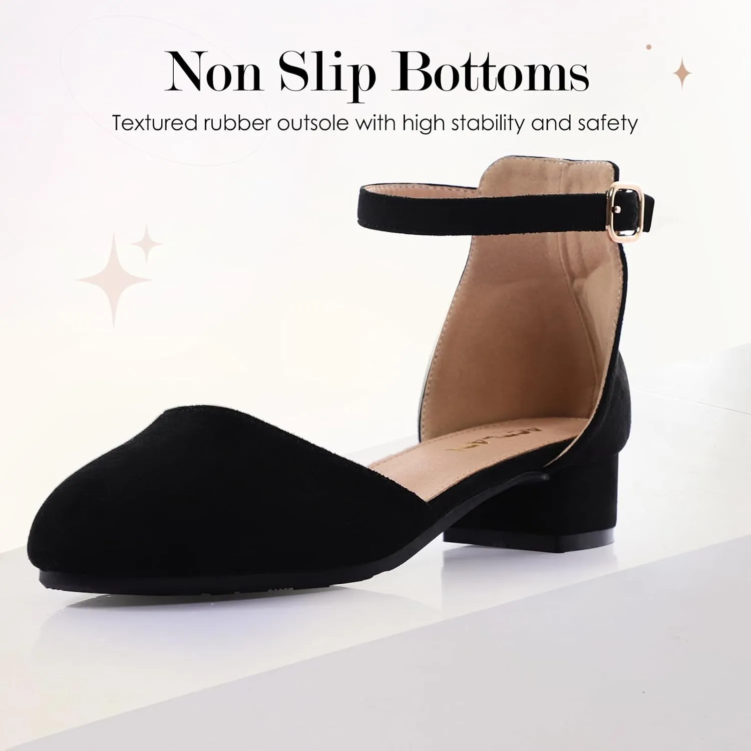 Girls Glitter Dress Shoes - Closed Toe Chunky High Heels with Ankle Strap for Weddings, Parties, and Special Occasions (Big Kid)