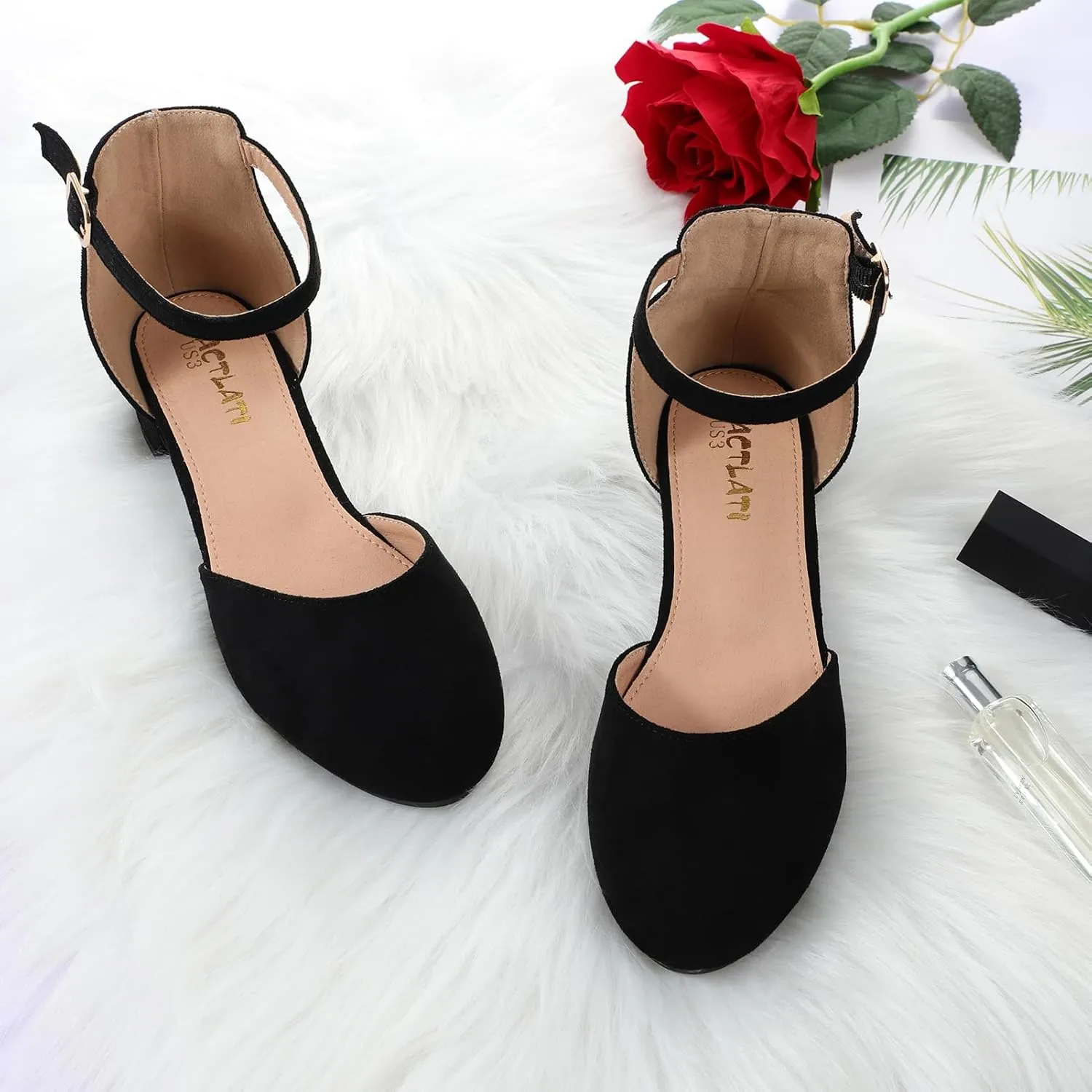Girls Glitter Dress Shoes - Closed Toe Chunky High Heels with Ankle Strap for Weddings, Parties, and Special Occasions (Big Kid)