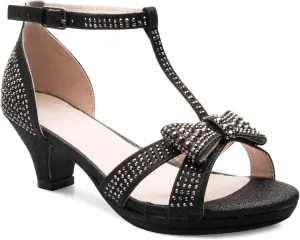 Girl's Glitter Leatherette Open Toe Strappy Ankle T Strap Kitten Heel Sandal (Toddler/Little Girl)
