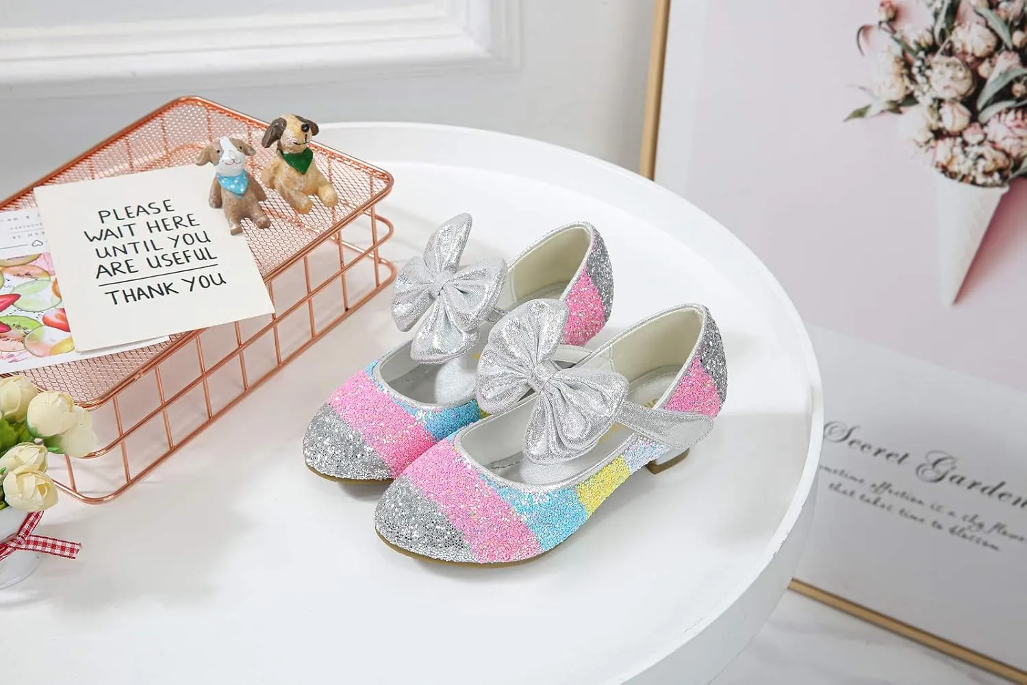 Girls Glitter Mary Jane Low Heel Wedding Party Princess Dress Pumps Shoes Shoes for Toddler Kids