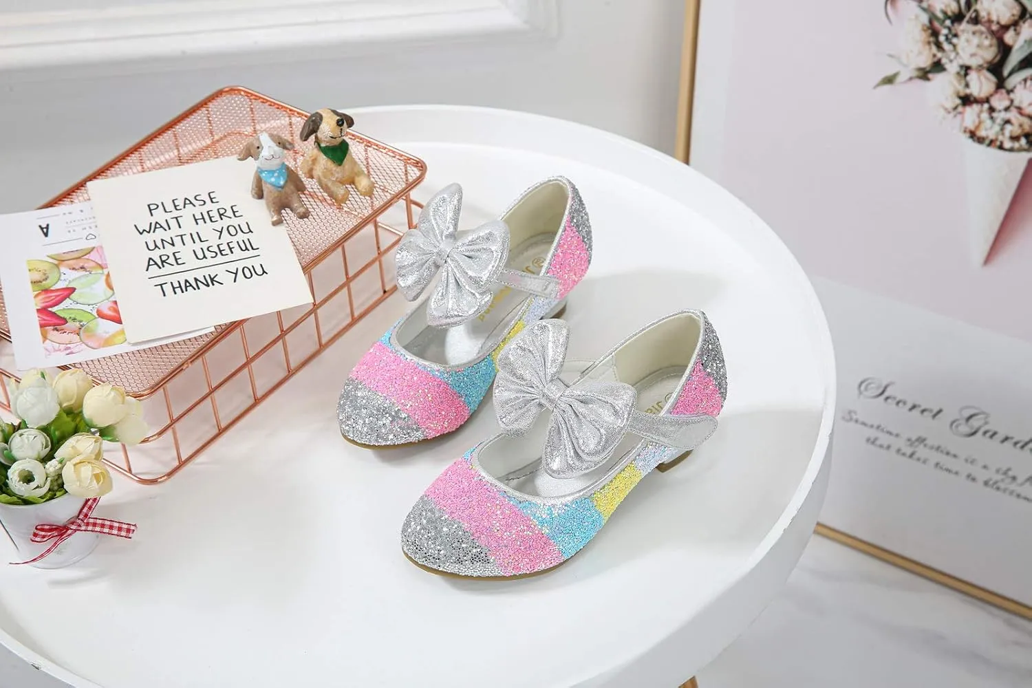 Girls Glitter Mary Jane Low Heel Wedding Party Princess Dress Pumps Shoes Shoes for Toddler Kids