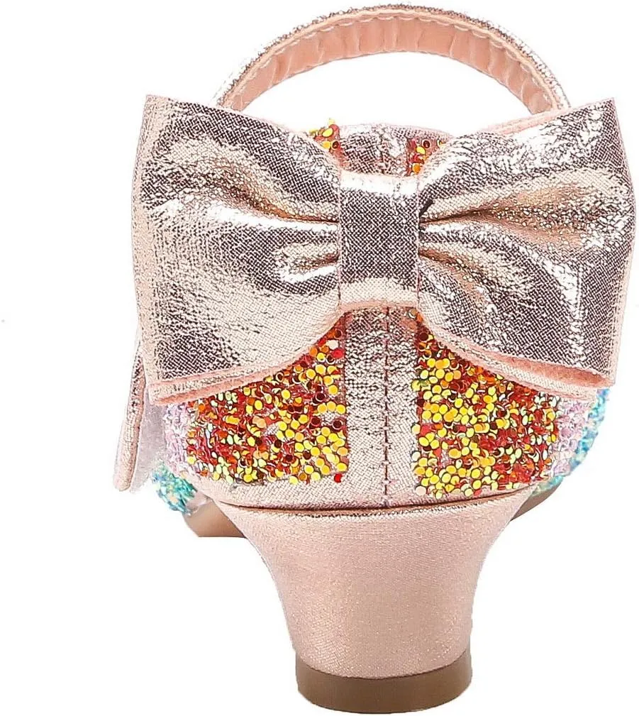Girls Glitter Mary Jane Low Heel Wedding Party Princess Dress Pumps Shoes Shoes for Toddler Kids