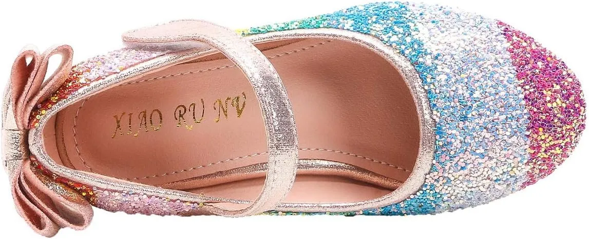Girls Glitter Mary Jane Low Heel Wedding Party Princess Dress Pumps Shoes Shoes for Toddler Kids