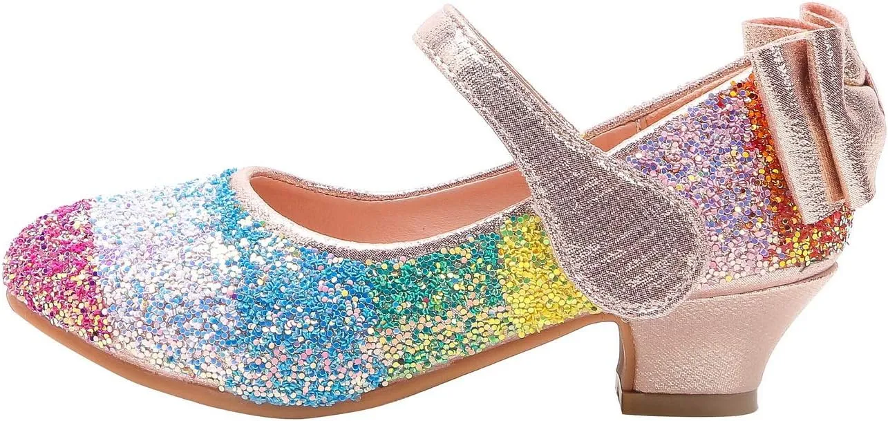 Girls Glitter Mary Jane Low Heel Wedding Party Princess Dress Pumps Shoes Shoes for Toddler Kids