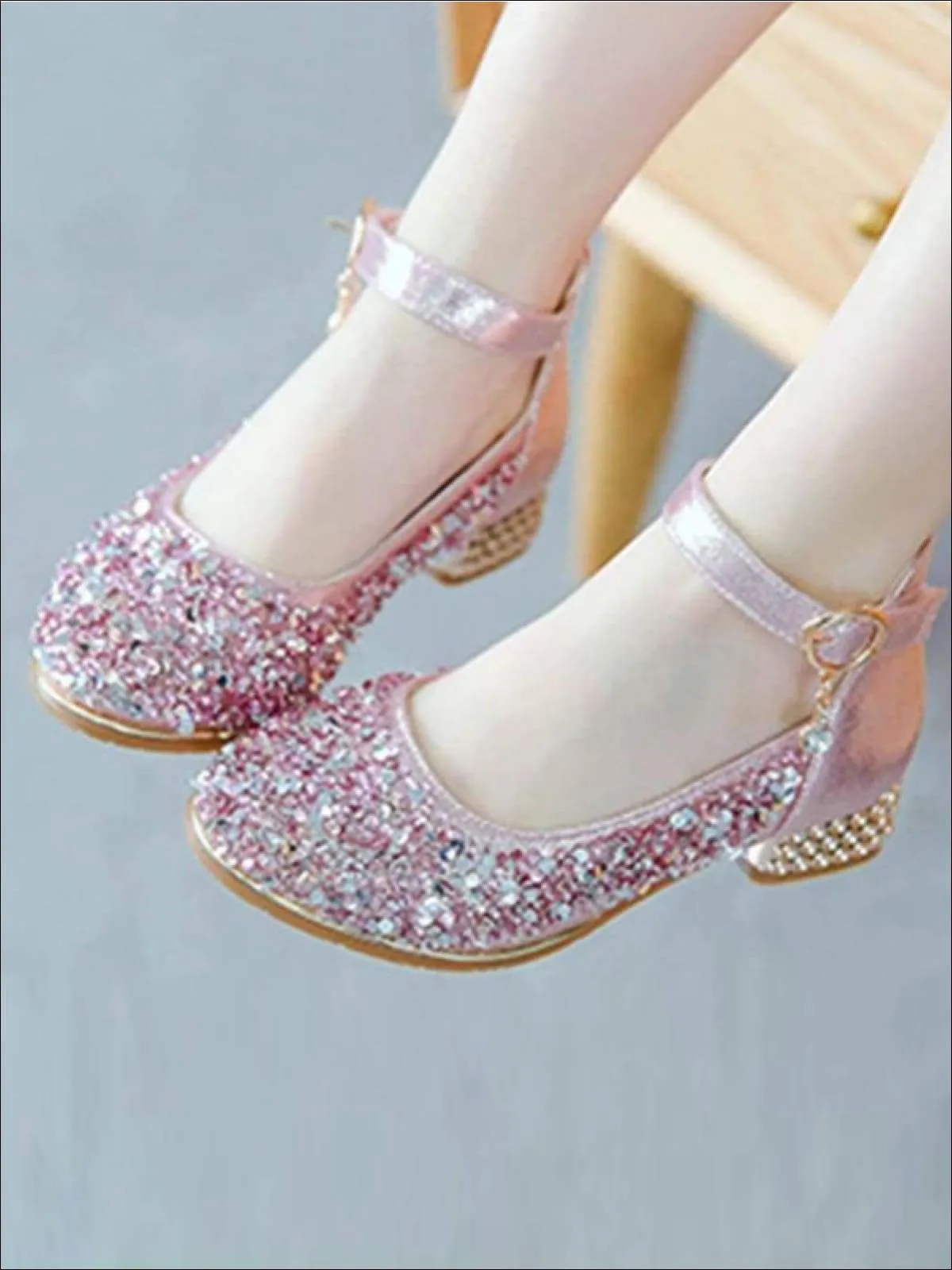 Girls Glitter Sequins Mini-Heel Mary Jane Shoes By Liv and Mia