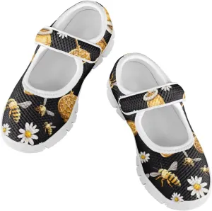 Girls Mary Jane Shoes Honey Bee Mesh Shoes Laceless Ladybug Athletic Low Cut Sneakers with Magic Sticker Slip On Casual Dress Clothes Shoe