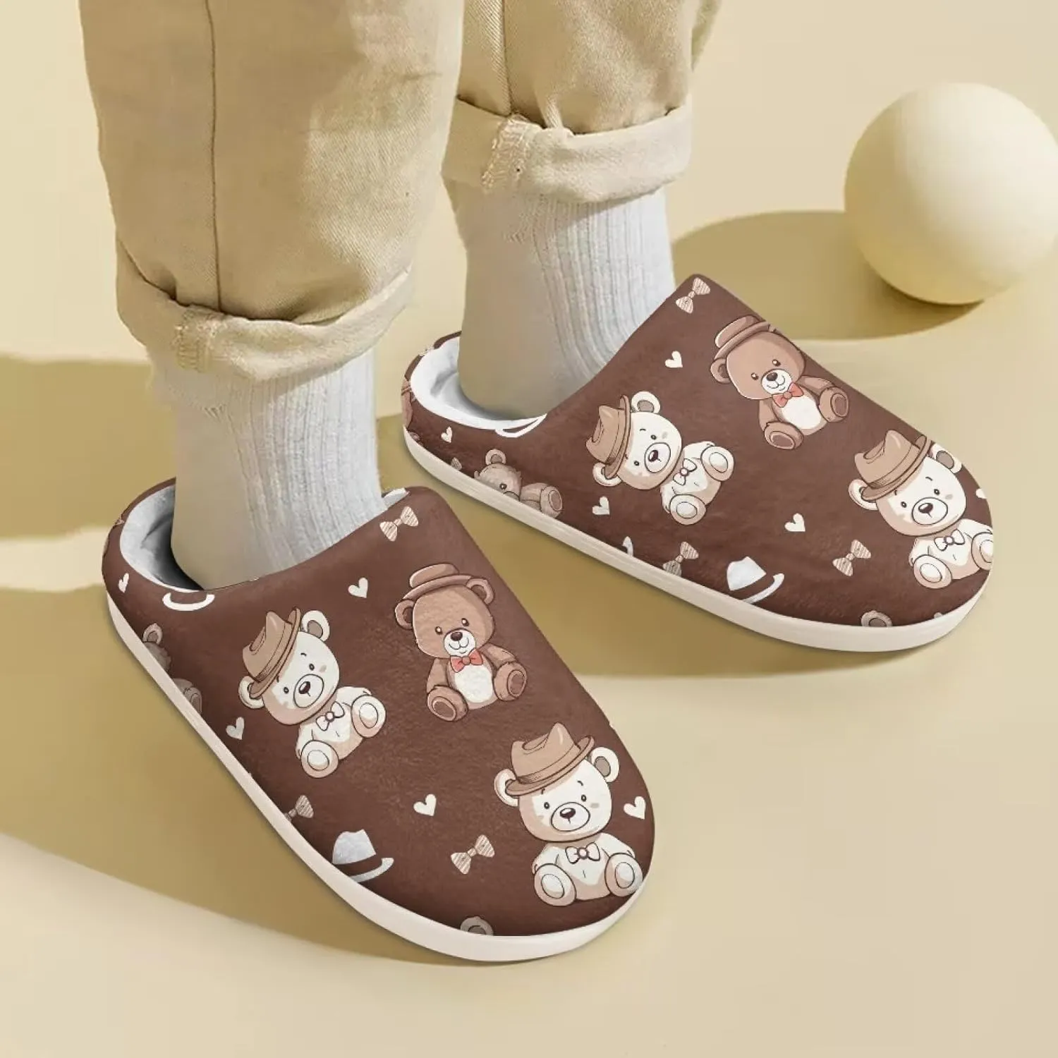 Girls Plush House Slippers Fluffy Cute Slippers Slip-on Shoes Winter Indoor Non-slip Rubber Sole Slipper for Kids
