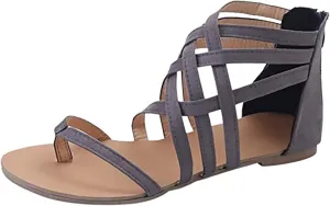 Gladiator Sandals for Women Flats,Summer Casual Cross Strap Back Zipper Clip Toe Flip Flops Lightweight Comfortable Roman Beach Shoes Slipper