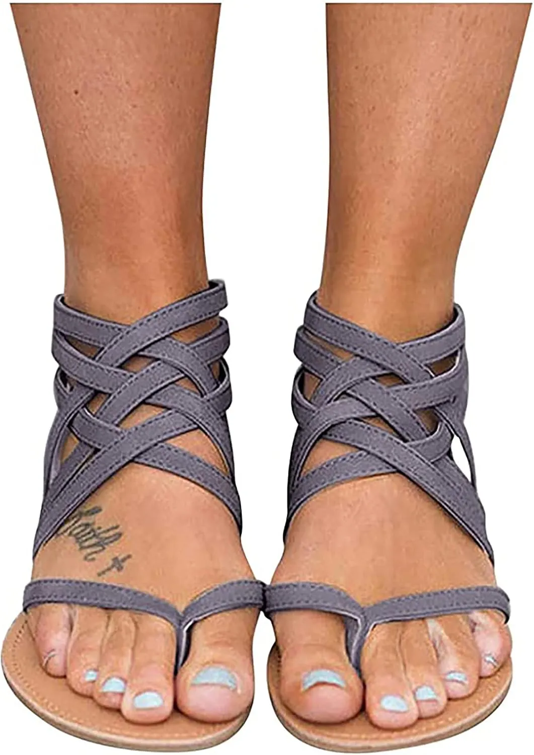 Gladiator Sandals for Women Flats,Summer Casual Cross Strap Back Zipper Clip Toe Flip Flops Lightweight Comfortable Roman Beach Shoes Slipper