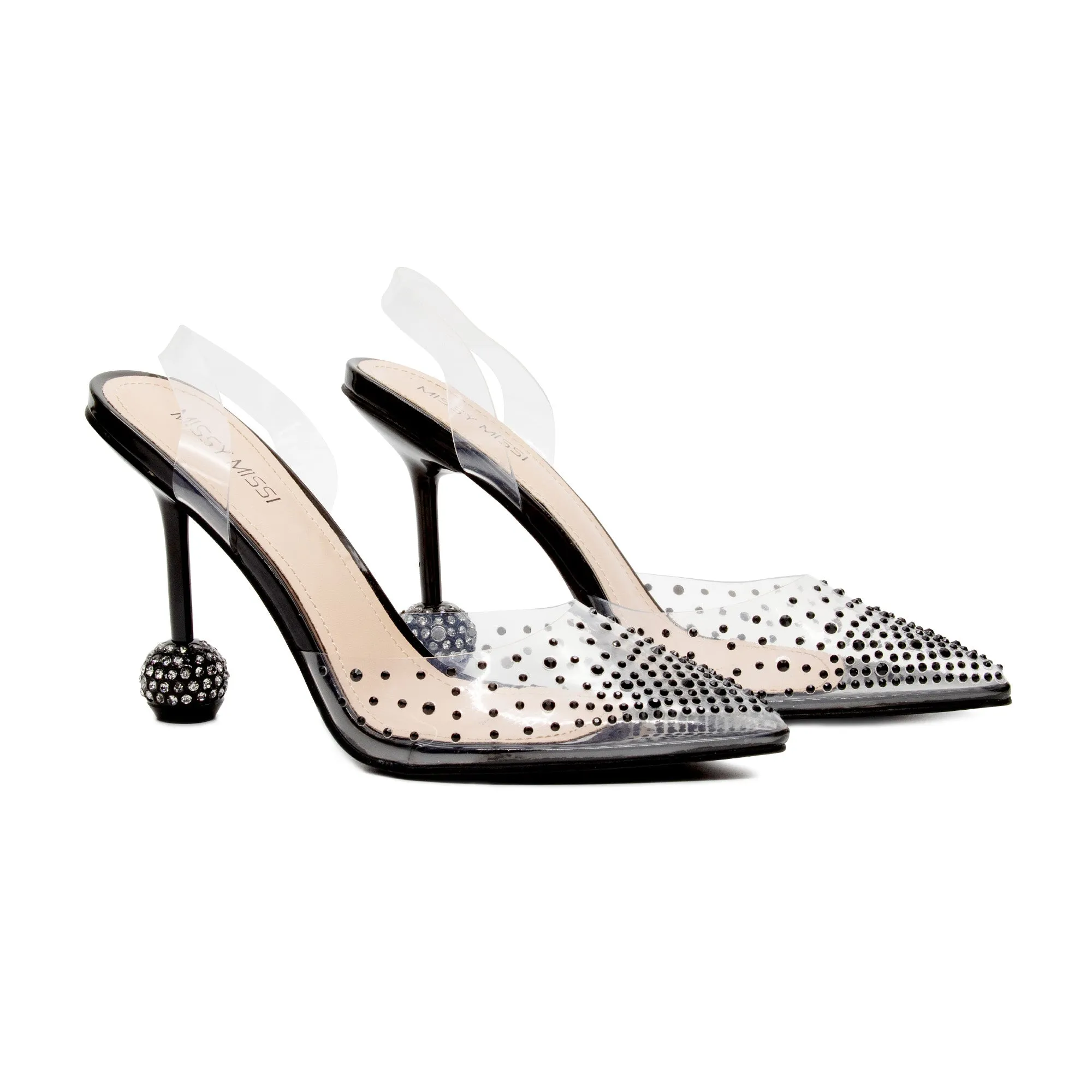 Glitter crystal PVC Lace-Up Heel