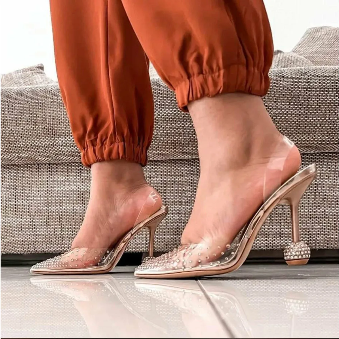 Glitter crystal PVC Lace-Up Heel