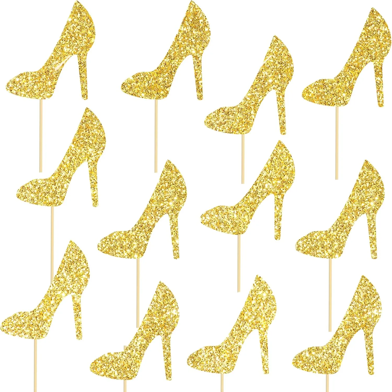Glitter Gold High Heel Ccenterpiece Sticks Birthday Party Wedding Party Suppliesns 12PCS Stiletto Heels Table Toppers Shoes Table Decorations for Women Bachelorette Party Decor