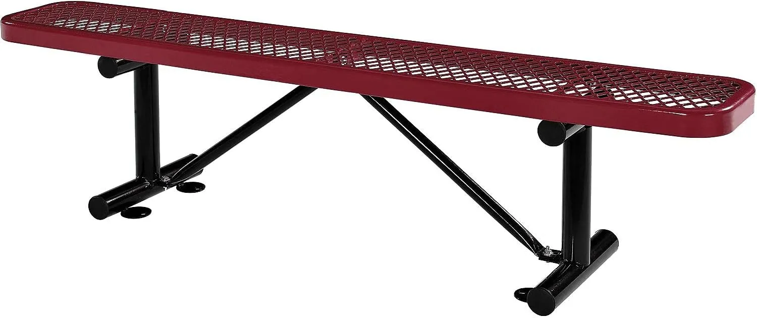Global Industrial 6'L Heavy Duty Expanded Metal Mesh Flat Bench with Steel Frame, Portable Outdoor Bench, 1000 lbs Capacity, Red, 72" L x 14-1/2"W x 18" H