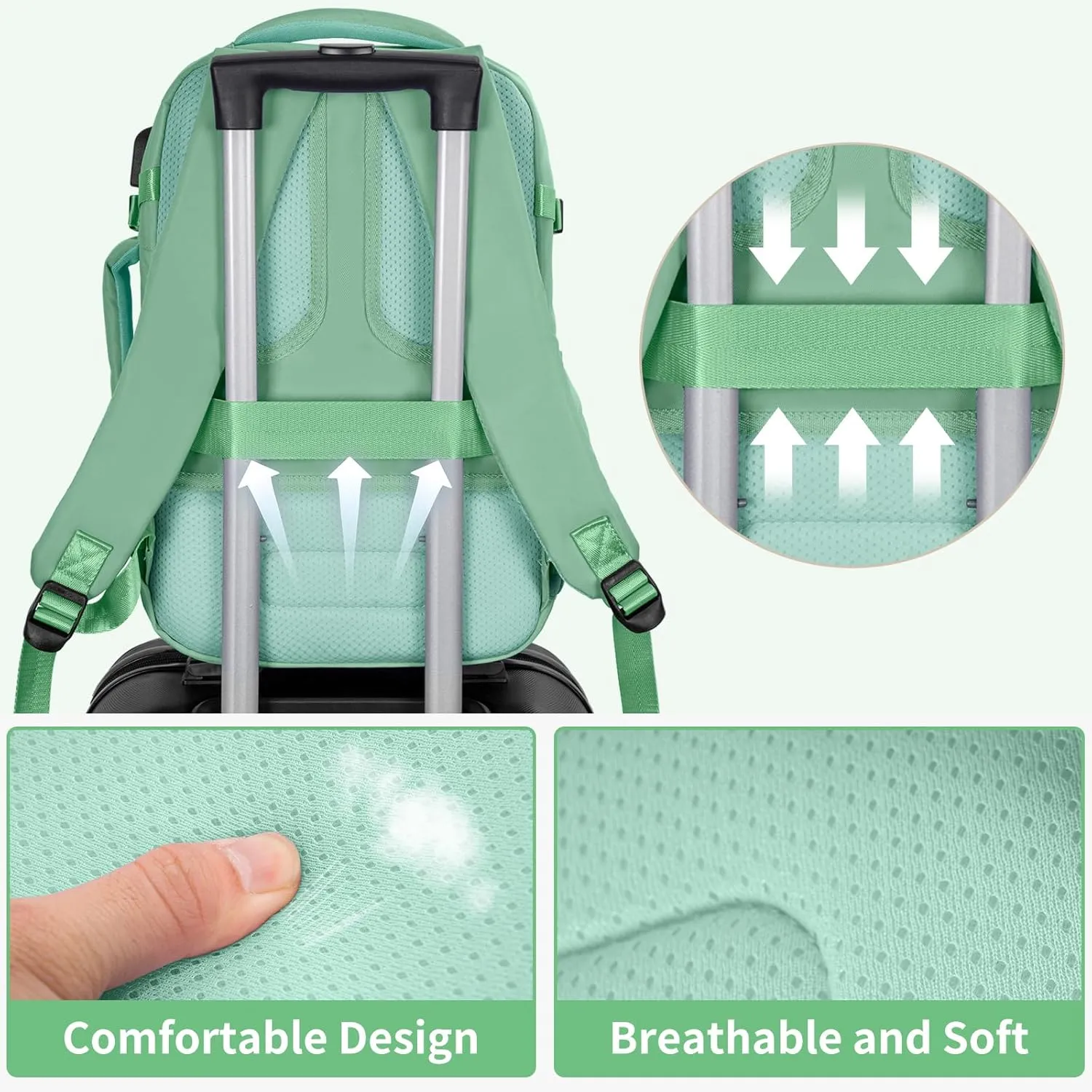 GMAK Travel Backpack for Men Women, Carry on Backpack with USB Charging Port, 15.6 inch Laptop Backpack Lightweight Cabin Bag Casual Daypack 20L Luggage Bags for College, Business, Travel, Green