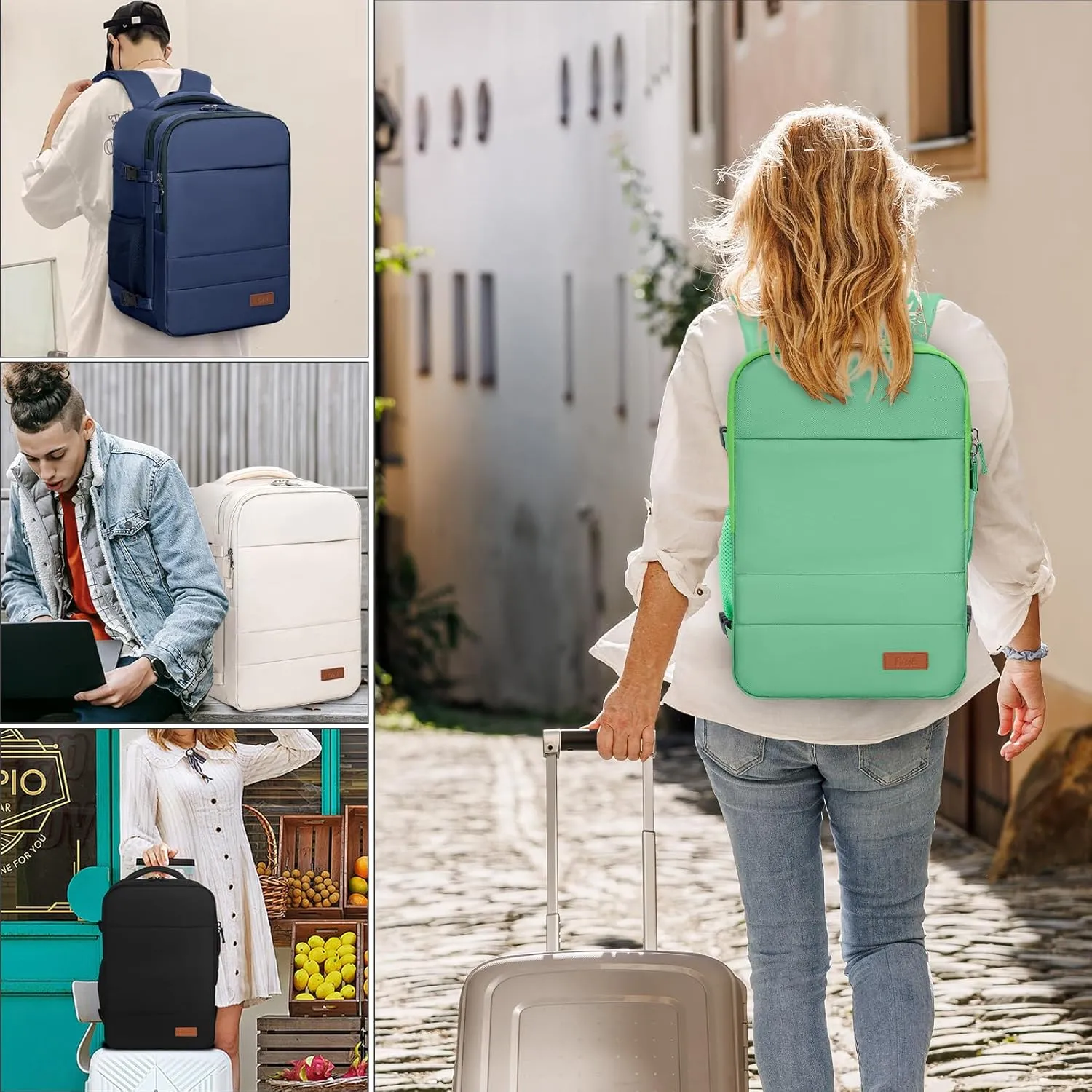 GMAK Travel Backpack for Men Women, Carry on Backpack with USB Charging Port, 15.6 inch Laptop Backpack Lightweight Cabin Bag Casual Daypack 20L Luggage Bags for College, Business, Travel, Green
