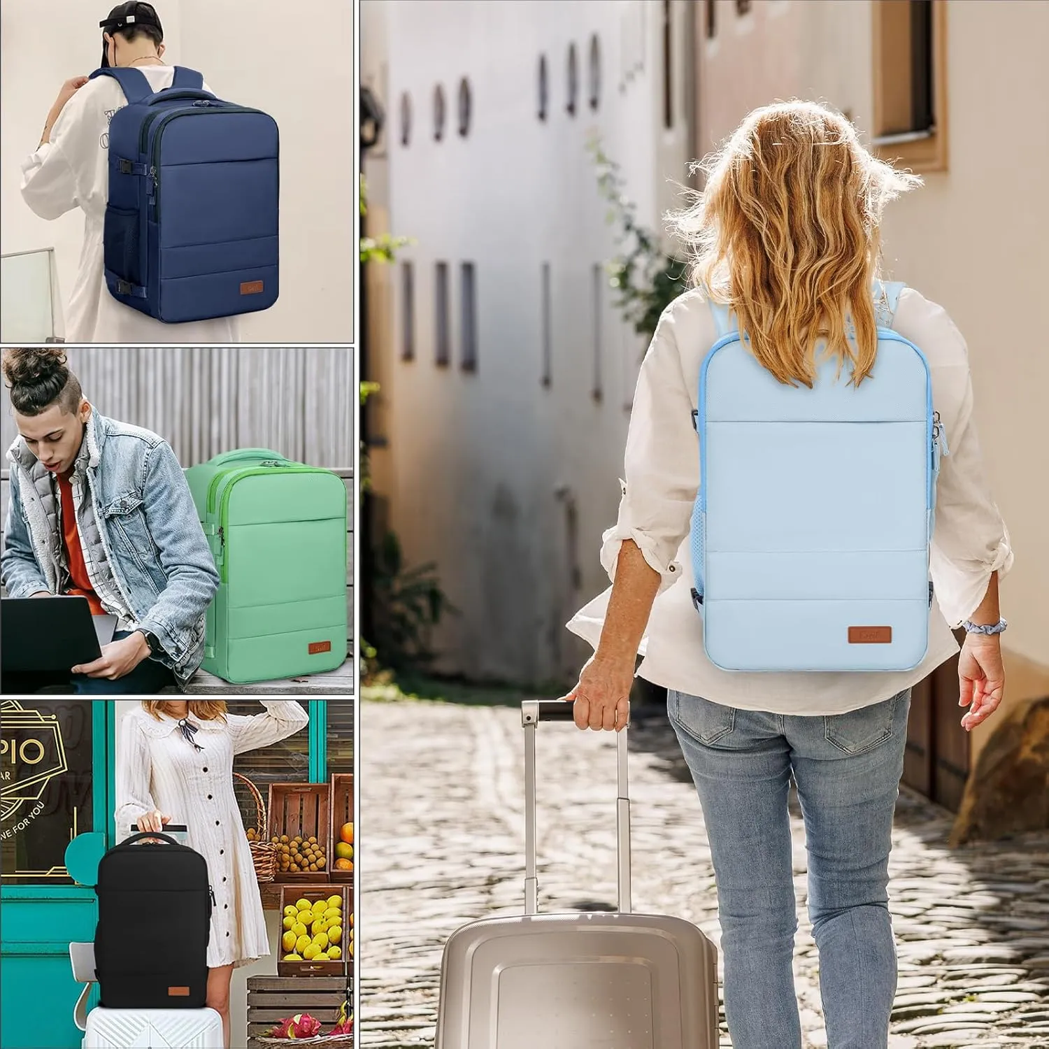 GMAK Travel Backpack for Men Women, Carry on Backpack with USB Charging Port, 15.6 inch Laptop Backpack Lightweight Cabin Bag Casual Daypack 20L Luggage Bags for College, Business, Travel, Light Blue
