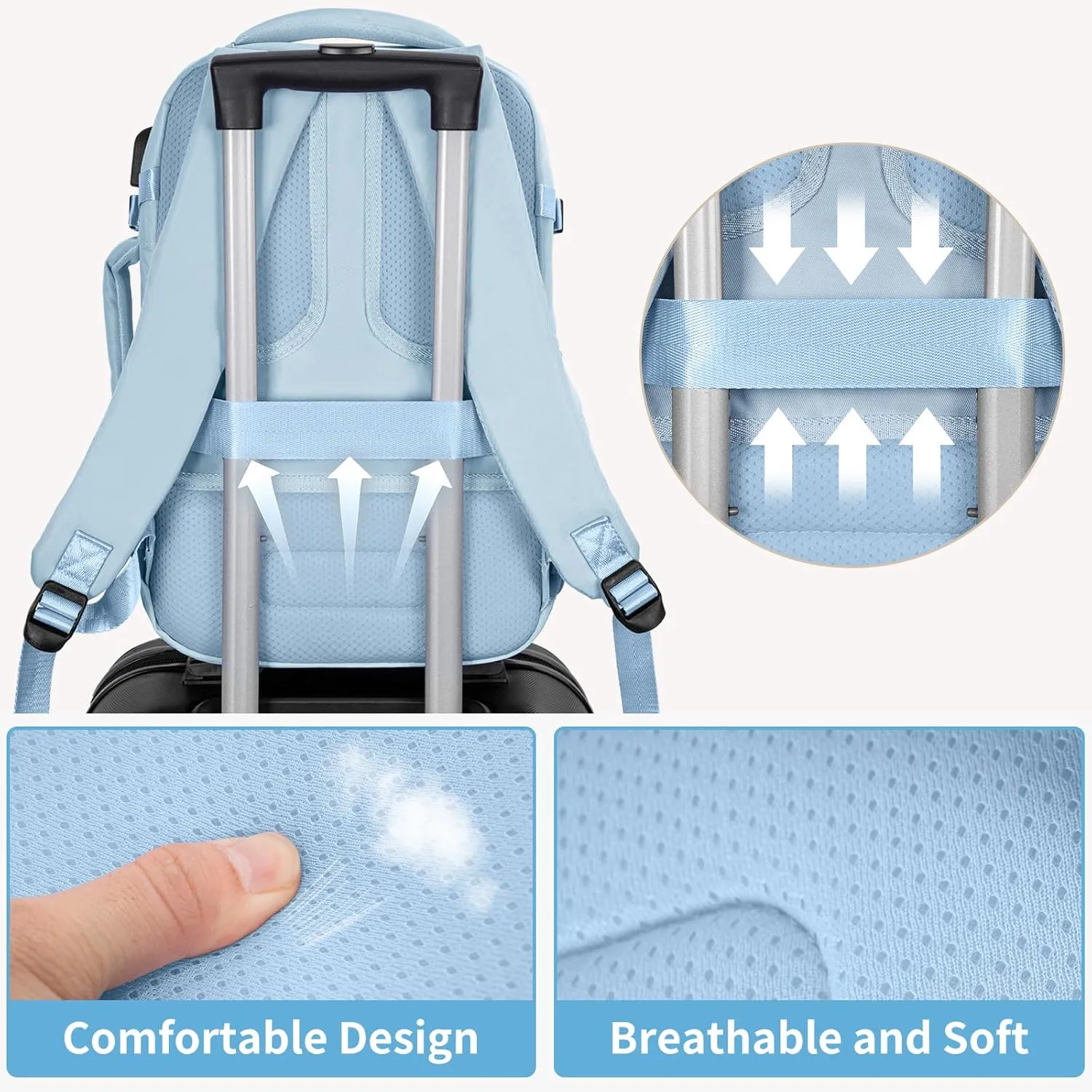 GMAK Travel Backpack for Men Women, Carry on Backpack with USB Charging Port, 15.6 inch Laptop Backpack Lightweight Cabin Bag Casual Daypack 20L Luggage Bags for College, Business, Travel, Light Blue