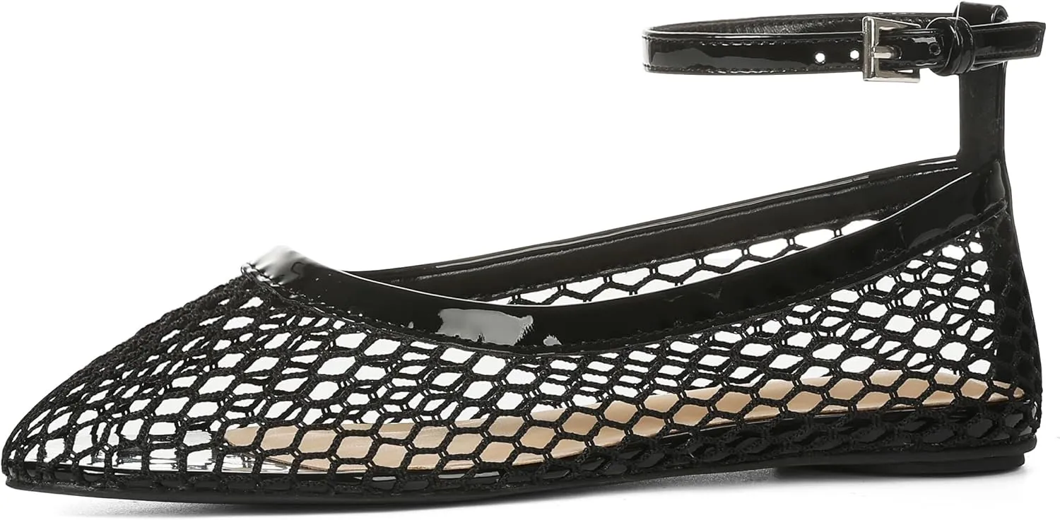 Goiphrri Ballet Flats Shoes for Women Dressy Comfortable Ankle Strap Mesh Ballet Flats for Women Round Toe Ballerina Flats for Women Summer Casual Daily Dress Mesh Flats Shoes