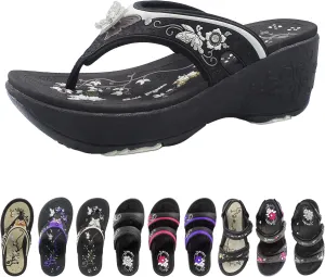 Gold Pigeon Shoes Comfortable Wedge Sandals, Women's Platform Sandals Casual Summer Beach, Heeled Wedges 2.75"