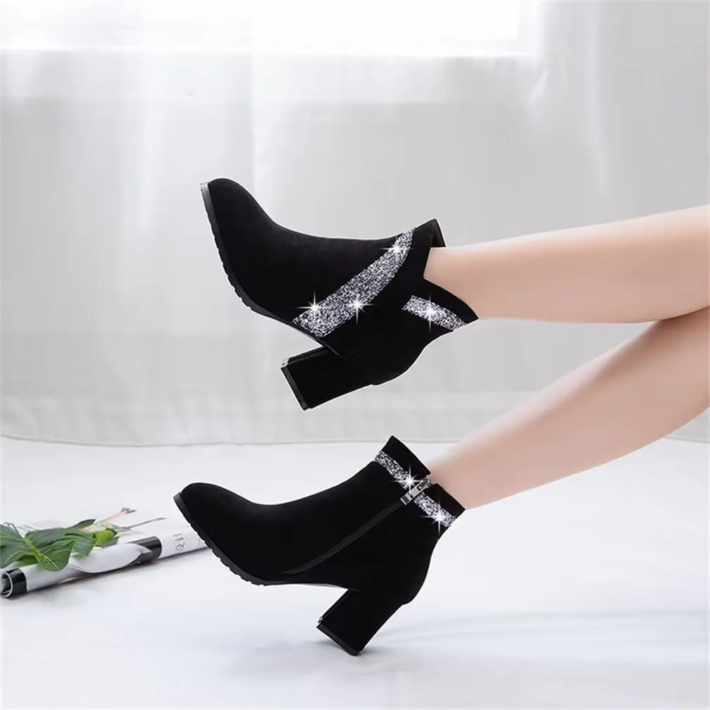 gongxifacai Woman Fashion Block Chunky Heel Ankle Booties Round Toe Side Zipper Dress Boots