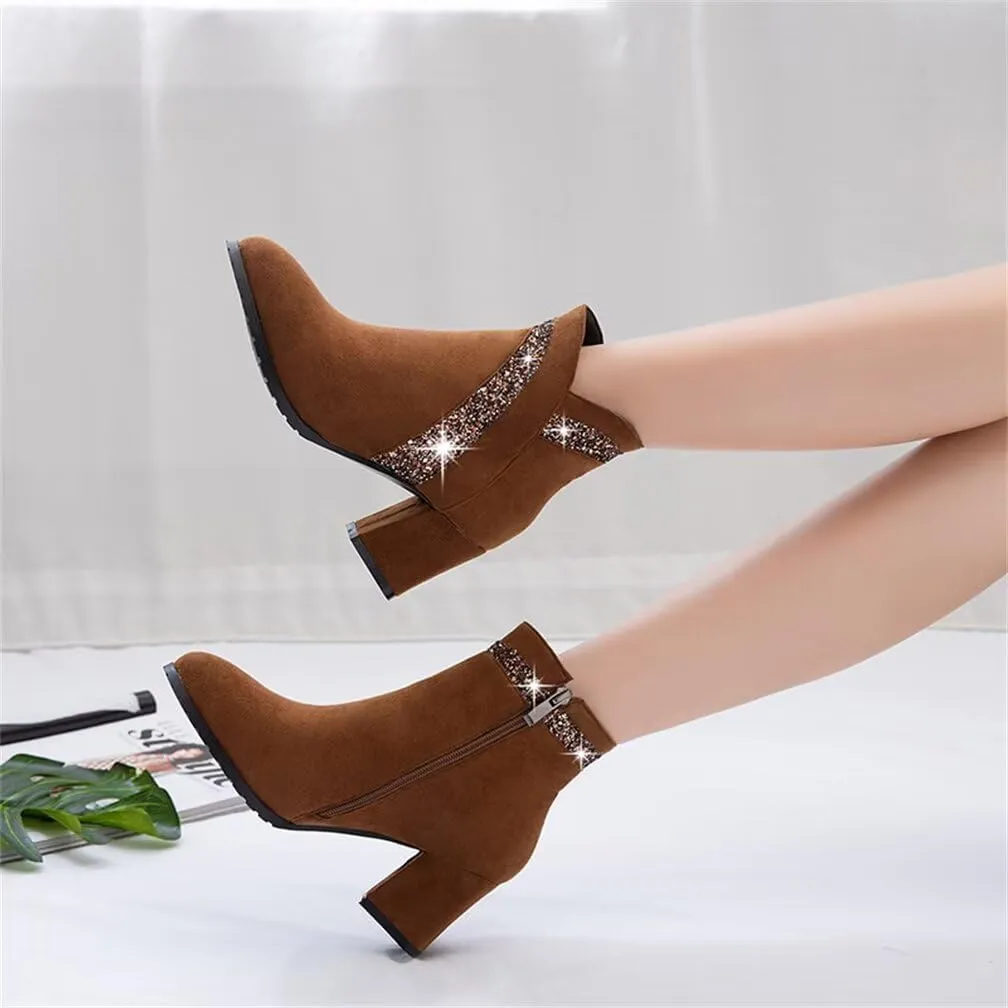 gongxifacai Woman Fashion Block Chunky Heel Ankle Booties Round Toe Side Zipper Dress Boots