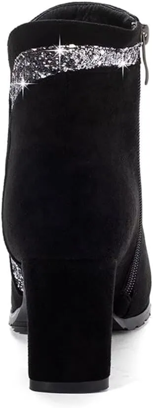 gongxifacai Woman Fashion Block Chunky Heel Ankle Booties Round Toe Side Zipper Dress Boots