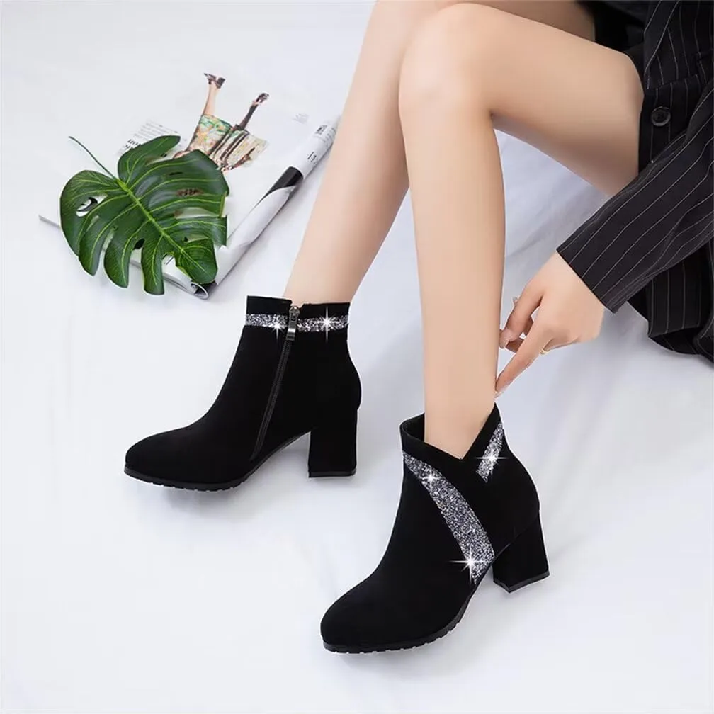 gongxifacai Woman Fashion Block Chunky Heel Ankle Booties Round Toe Side Zipper Dress Boots