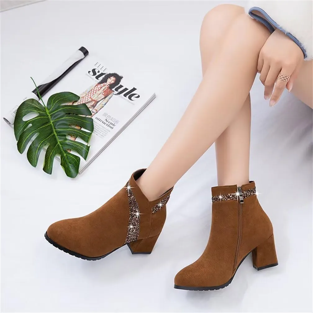 gongxifacai Woman Fashion Block Chunky Heel Ankle Booties Round Toe Side Zipper Dress Boots