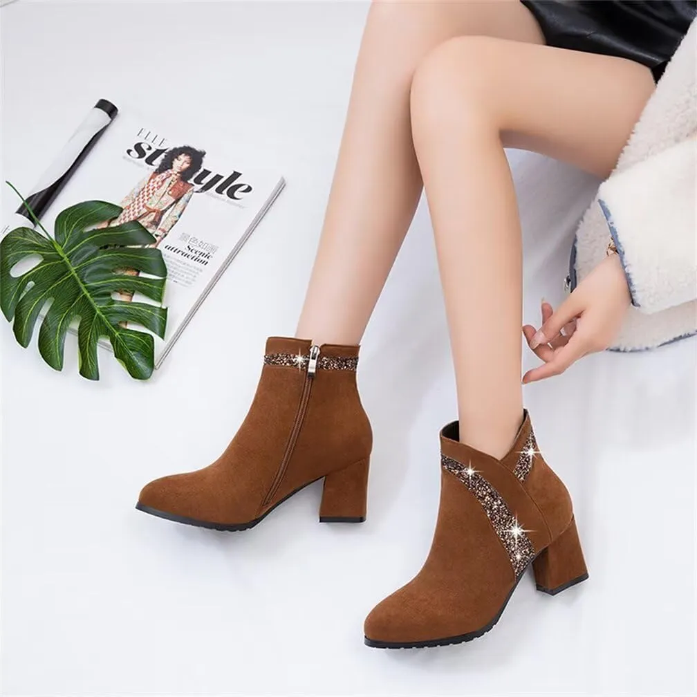 gongxifacai Woman Fashion Block Chunky Heel Ankle Booties Round Toe Side Zipper Dress Boots