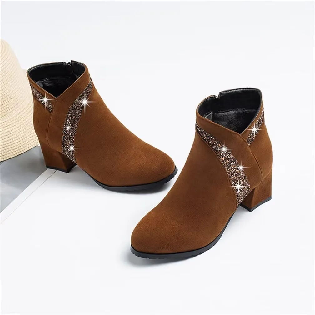 gongxifacai Woman Fashion Block Chunky Heel Ankle Booties Round Toe Side Zipper Dress Boots