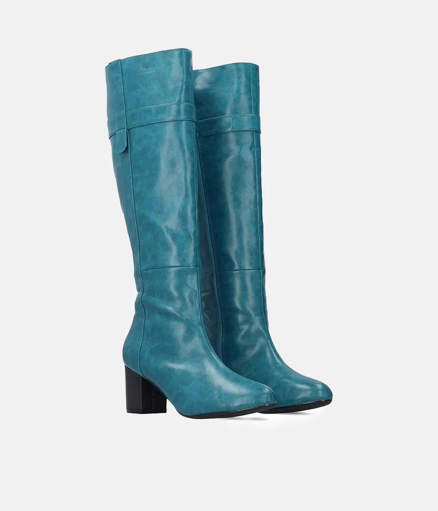 Gorgeous Turquoise Block Heel Long Boots