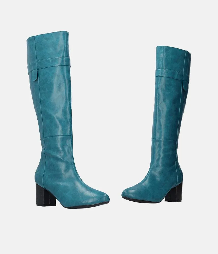 Gorgeous Turquoise Block Heel Long Boots